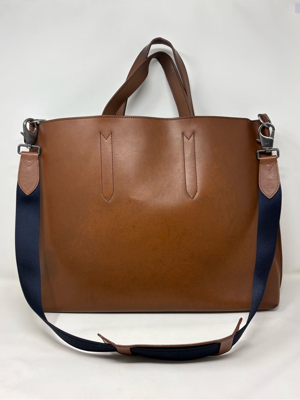 Louis Vuitton Nomade Cabas East West Tote Brown Leather Shoulder Bag Navy Strap